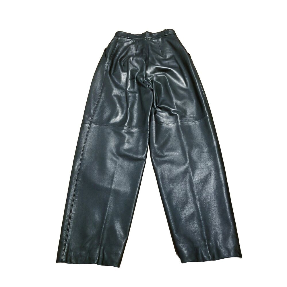 Cassidy Genuine Leather Pants Women Size 4 Black Pleated Vintage Italy (22×26.5)